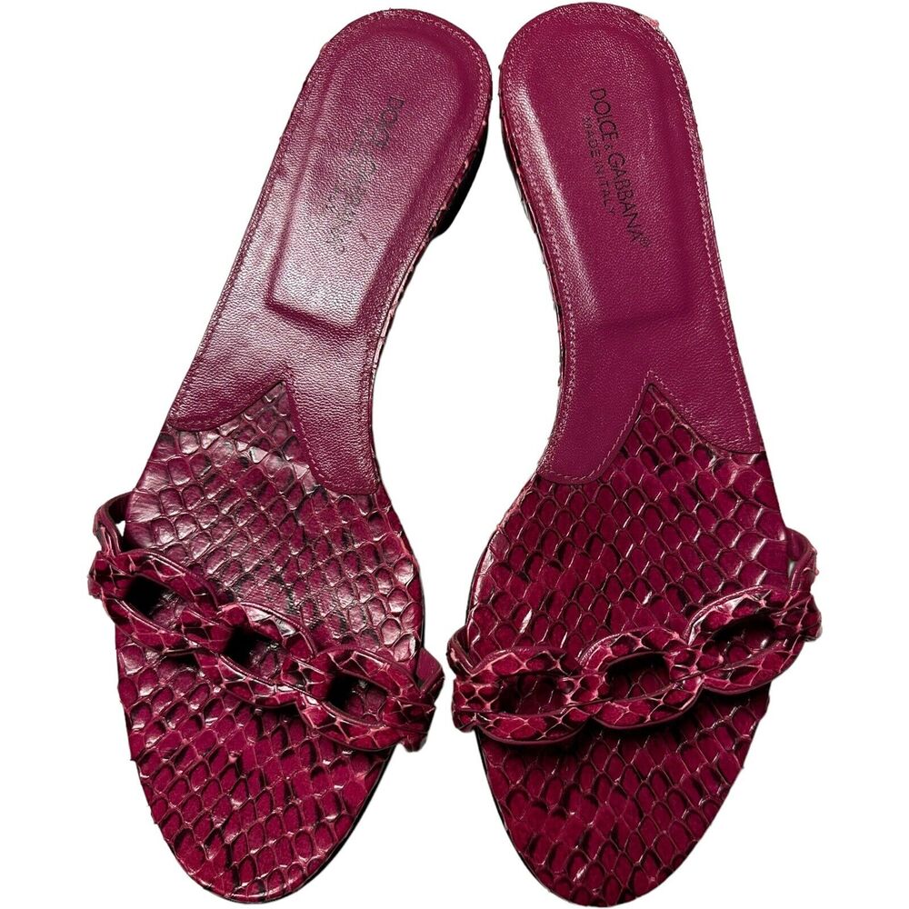 DOLCE & GABBANA Women’s Snakeskin Raspberry Pink Slides Slippers Sandals Sz 40